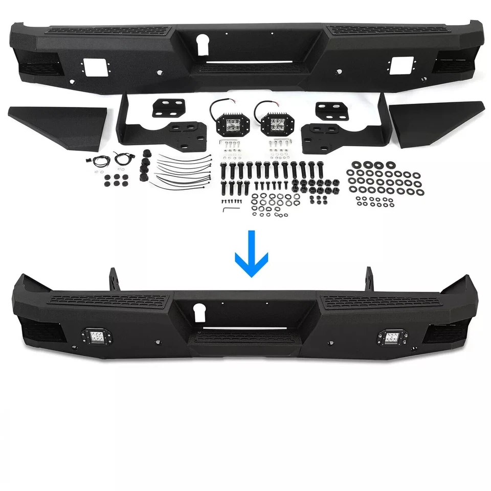 Parachoques trasero montado con luces LED + orificios de sensor para Toyota Tundra 2014-2021 Foto 4 de 4