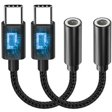 Paquete de 2 adaptadores de audio USB C a conector para auriculares de 3.5 mm