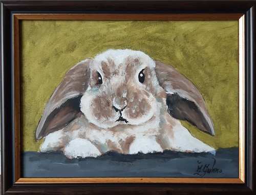 Pintura al óleo original de conejito arte para mascotas enmarcado 7 por 5 pintura al óleo de conejo - Imagen 2 de 9