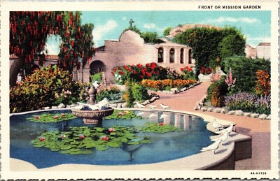 Front Mission Garden Linen Fray Junipero Serra Unposted Vintage Postcard