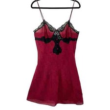 Victoria  s Secret Red Black Lace Chemise Large 1980s Vintage Gold Label Paisley