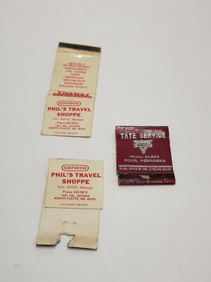 Tate Service & Phil Travel Shoppe Conoco Nebraska Matchbooks Roca North Platte
