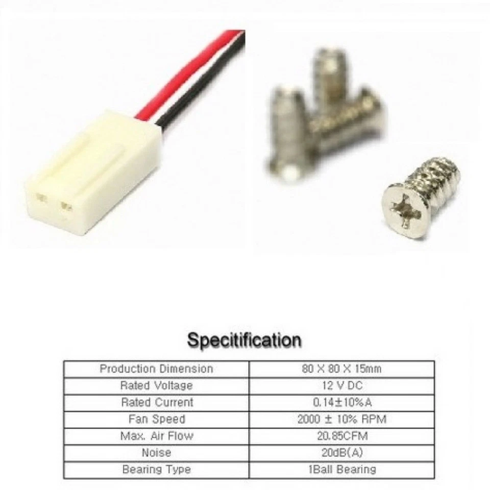 PC Computer Case System Cooling Fan Cooler 2Pin 80mm 80x80x15mm 8cm Silent - Image 4 of 4