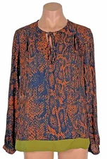 CAbi Border Wrap Blouse S Small Snakeskin Print Top Boho Chic Chiffon Animal EUC