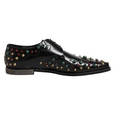 DOLCE & GABBANA Shoes Black Leather Derby Dress Studded EU44.5 / US11.5 2330usd