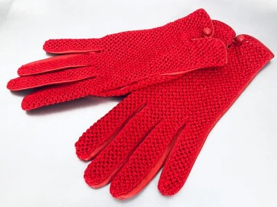 ROECKL HANDSCHUHE NAPPA LEDER STRICK ROT VINTAGE KARLSBADER Gr. 7 - Bild 1 von 4