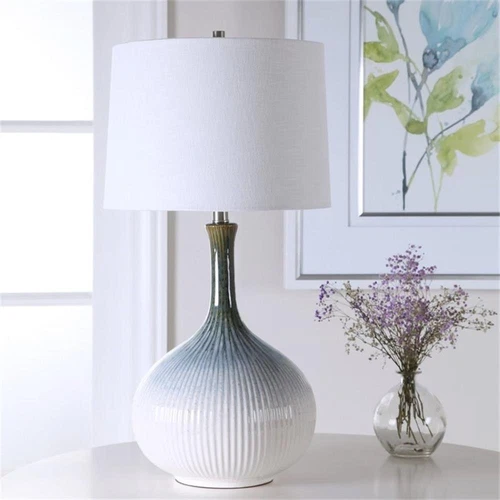 Uttermost Eichler Mid-Century Ceramic and Fabric Table Lamp in Cream/Blue - Picture 6 of 7