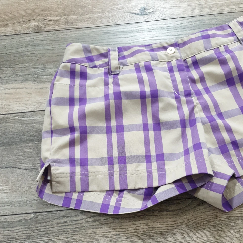 Adidas Womens Size 4 Golf Shorts Casual Sport Purple Tan Athletic 30" Waist Logo - Image 2 of 4