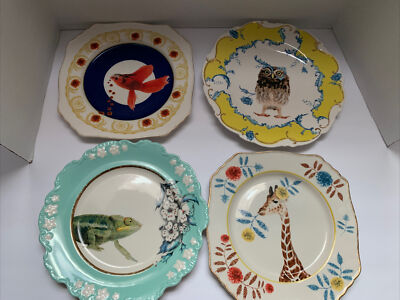 Anthropologie LOU ROTA NATURE TABLE PLATES SET 4 Goldfish Owl