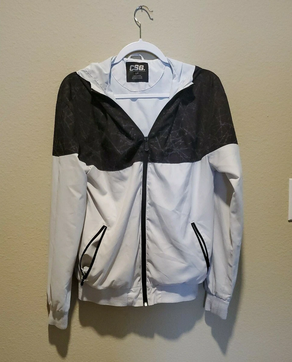 Windbreaker Athletic Jacket-CSG Brand ZIP Up, White And Black Size S/P