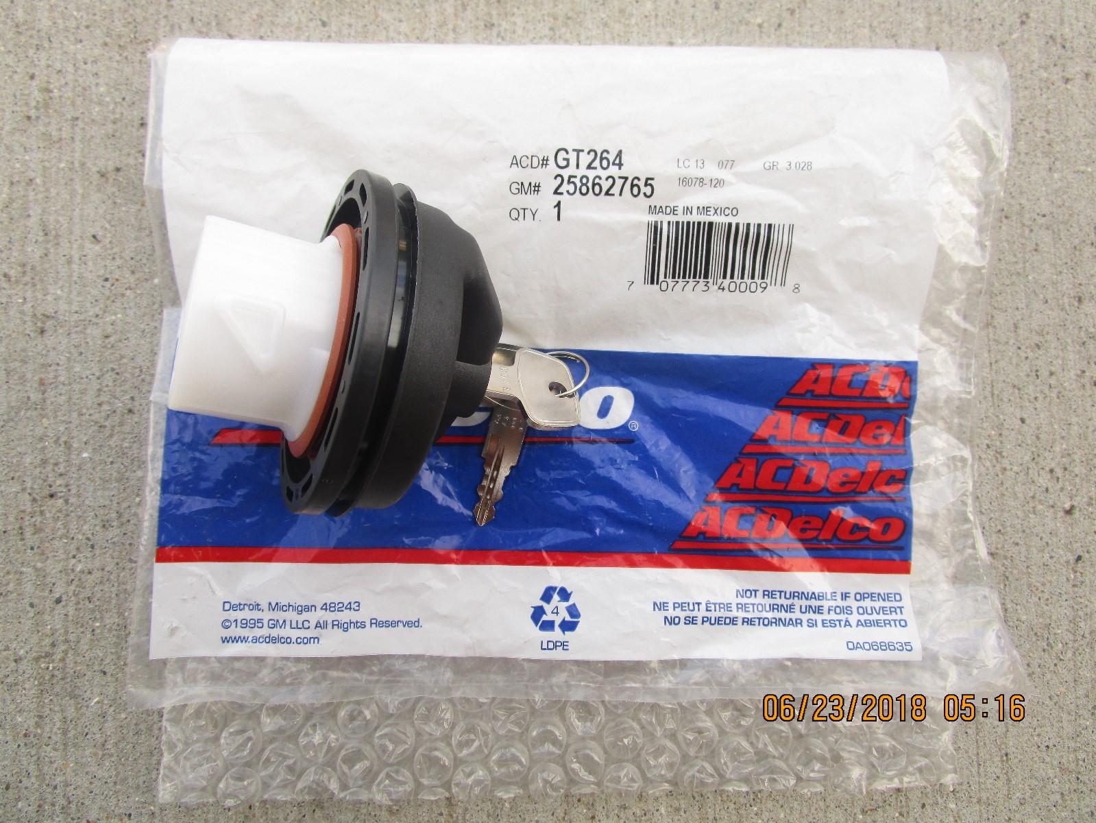 04 06 CHEVY SILVERADO 1500 FUEL GAS TANK FILLER CAP LOCKING LOCK KEY