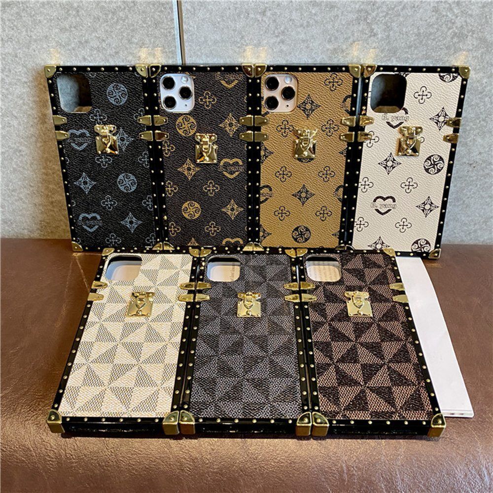 For iPhone 14 Pro Max 13 11 12 XS XR Luxury Pattern Leather Square