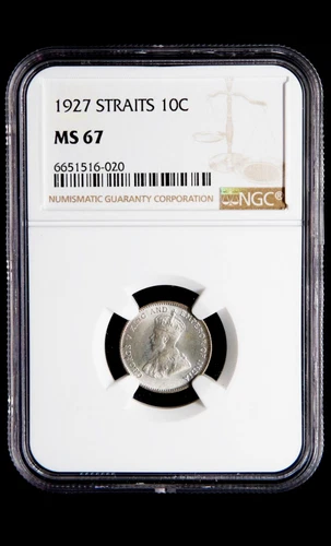 1927 Straits Settlements King George V 10 Cents NGC MS 67