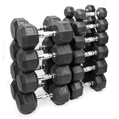 XPRT Fitness Rubber Coated Hex Dumbbells with Chrome and Textured Handle