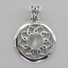 Rainbow MOONSTONE Round Circle Pendant 925 STERLING SILVER Natural Gemstone 40e