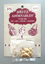 Vtg 1953 DRITZ ADORNABLES No 6295 Gold Leaves and Pearls Trim Sewing Hats Bags