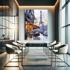 Parisian Cafe Wall Art Print Paris Eiffel Tower Wall Decor Abstract Cityscape Pa