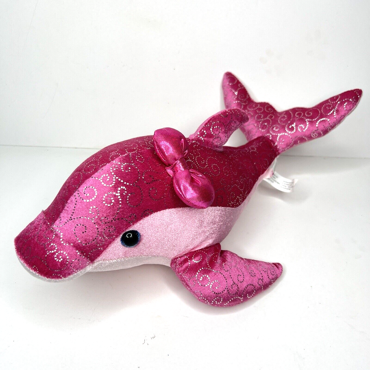 Pink Dolphin Plush Sparkly Princess Bow Aurora Stuffed Animal