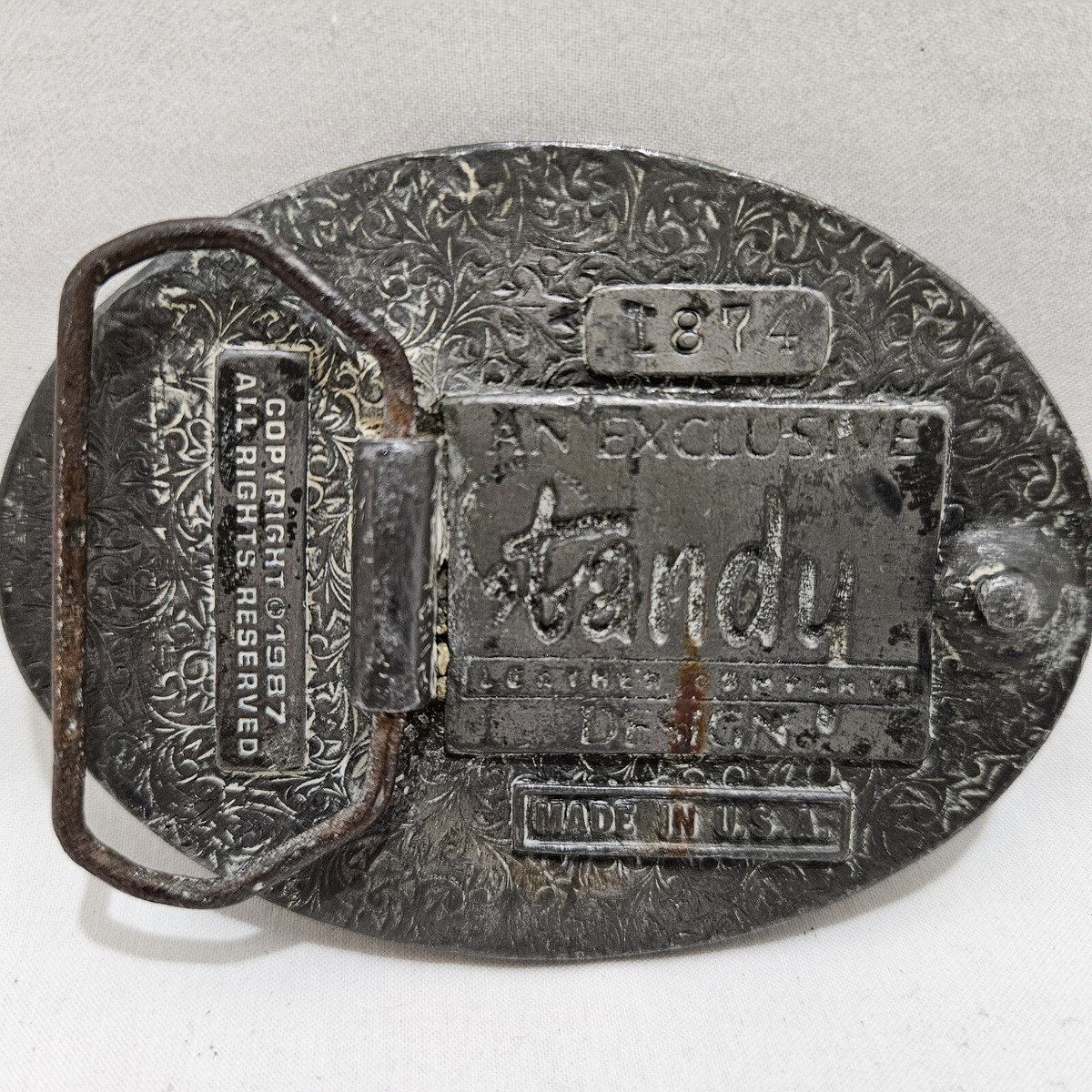 Deer Buck Doe Hunting Vintage 1987 Tandy Leather Co. Cowboy Western Belt Buckle View 2