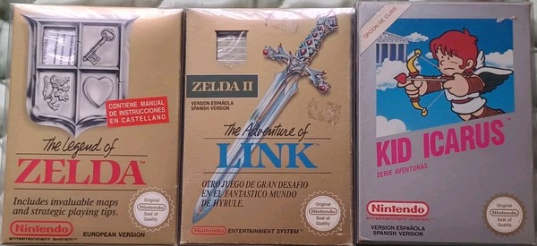 The Legend of Zelda (Nintendo NES) Zelda 2 Kid Icarus Spaco Made In Spain.