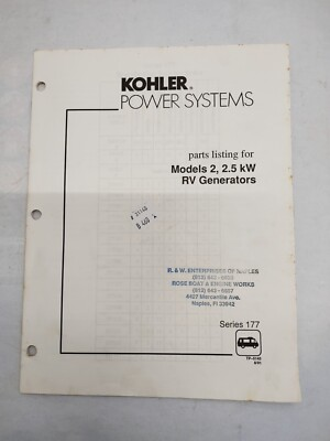 #ad Kohler Parts Listing For Models 2 2.5kW RV Generators Series 177 TP 5143 8 91 $13.89