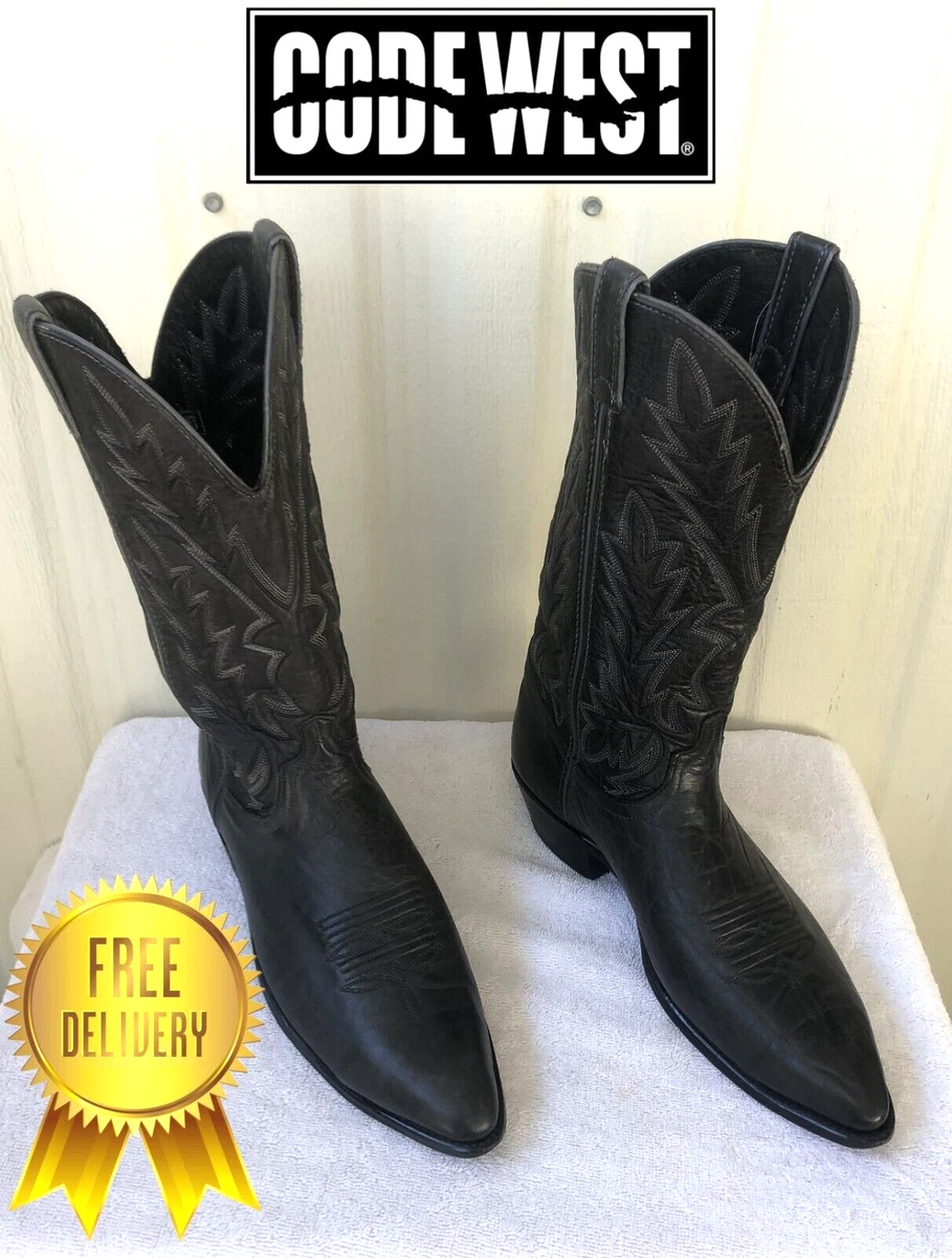Code West Smoke Grey Pointed Toe Soft Leather Western Cowboy Boots