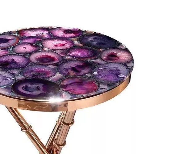 Mesa de centro con extremo de piedra de ágata púrpura adorable de 18" mesa de bistró de forma redonda Foto 2 de 4