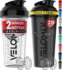 -2 Pack- 28 oz Protein Shaker Bottles for Mixes - Black / Transparent