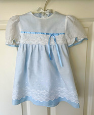 Harrods Baby Girls Cotton Lace Dress Light Blue and White Short Sleeve Size L
