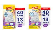 Glad ForceFlex Tall Kitchen Drawstring Trash Bags, 13 Gallon, pack of 2
