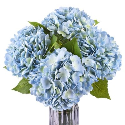 Hydrangea4936　0419 4pcs Blue-Green Hydrangea Artificial Flowers, 21in Real Rubber
