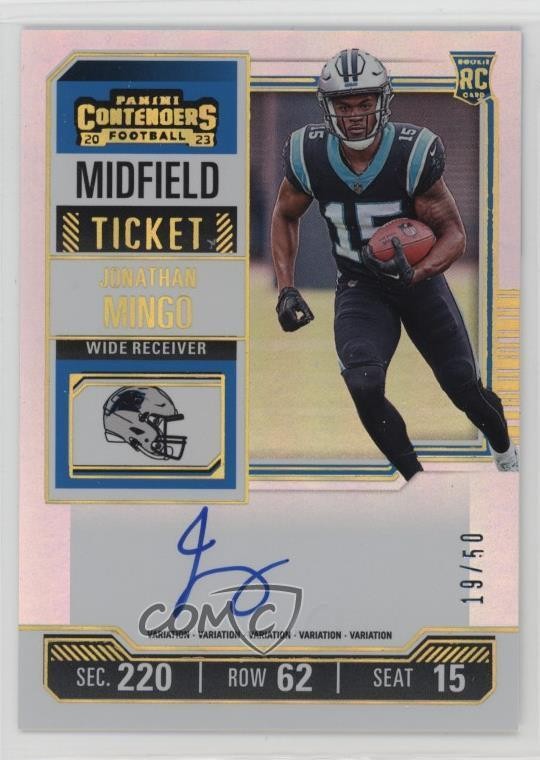 2023 Panini Contenders Midfield Ticket 19/50 Jonathan Mingo Rookie Auto RC 0rd2