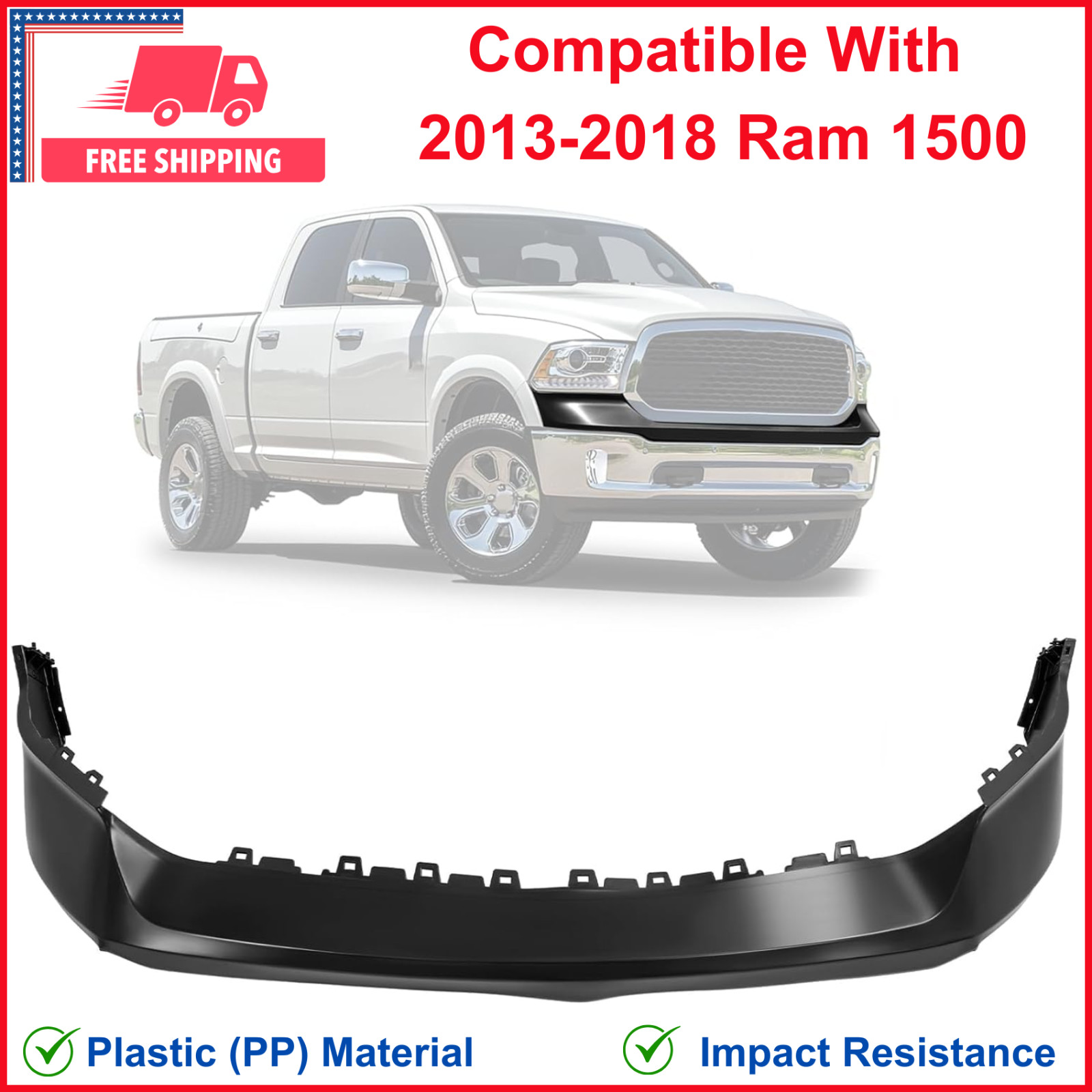 Front Bumper Cover Top Pad Compatible with 2013-2018 Ram 1500 2019-2024 Ram 1500