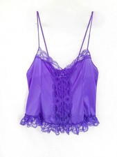 Vtg Cami 3X Purple Ruffle Lace Satin Babydoll Boudoir Top Sheer Full Figure