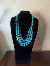Coldwater Creek Turquoise Blue Howlite Stone Bead Silver Multi Strand Necklace