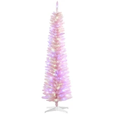 HOMCOM Pink 6ft Pencil Prelit Artificial Christmas Tree LED