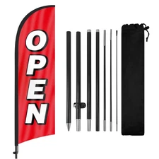 Open Feather Flag, Open Flag for Business with Pole and Ground Stake, Open Si...