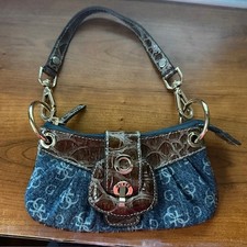 VINTAGE Y2K GUESS Denim Monogram Faux Leather...