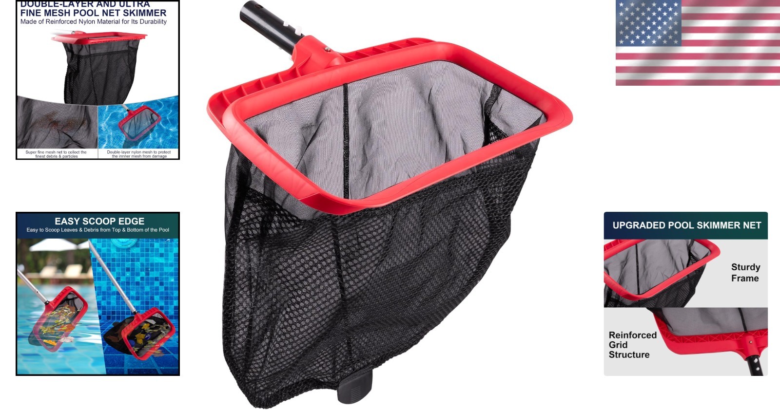 Multifunctional Pool Skimmer Net with Double-Layer Bag - Easy Attachment Clip