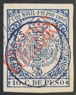 FERNANDO POO SPAIN 1896 1899 Used 10c Blue Yvert #36 CV €350 VF/XF