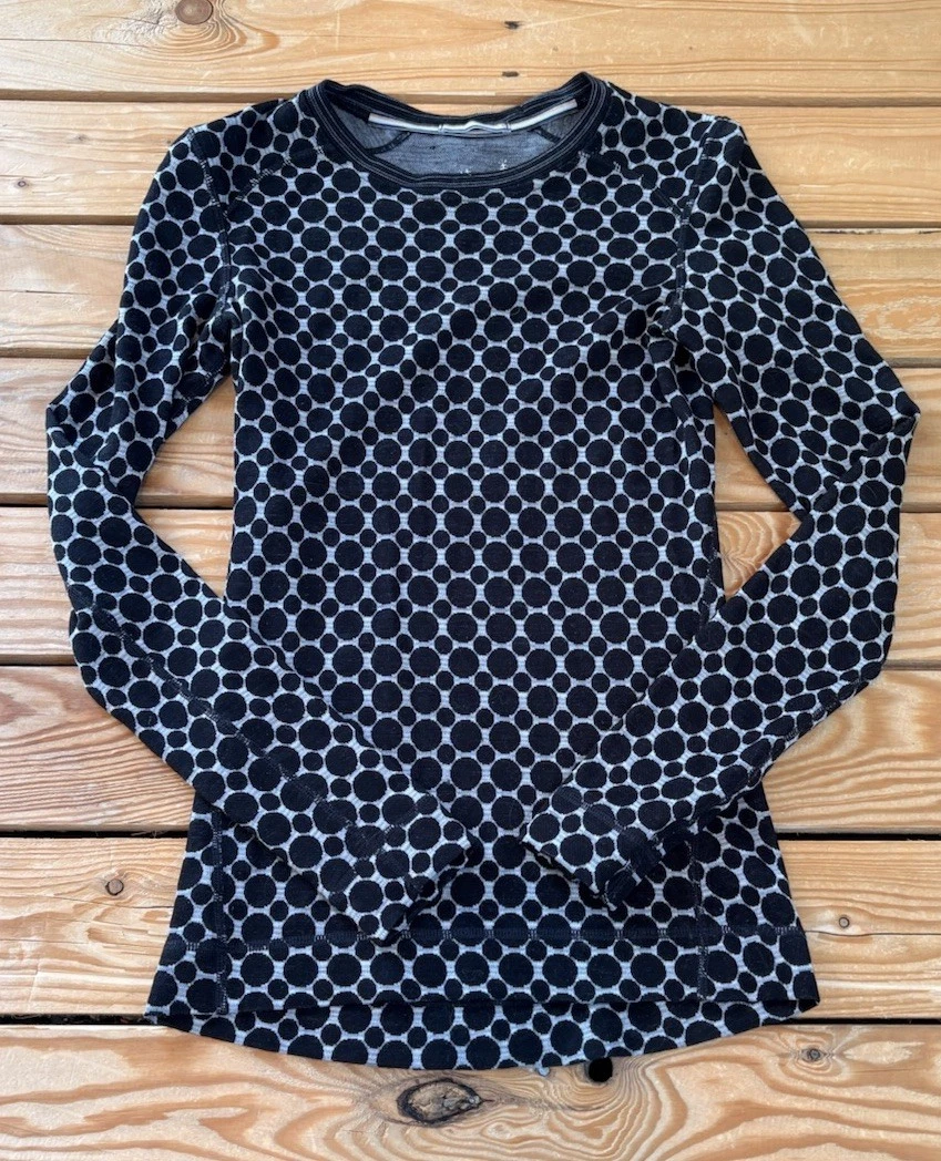 Smartwool Women’s Long Sleeve Base Layer Polka dot Top size XS Black T10