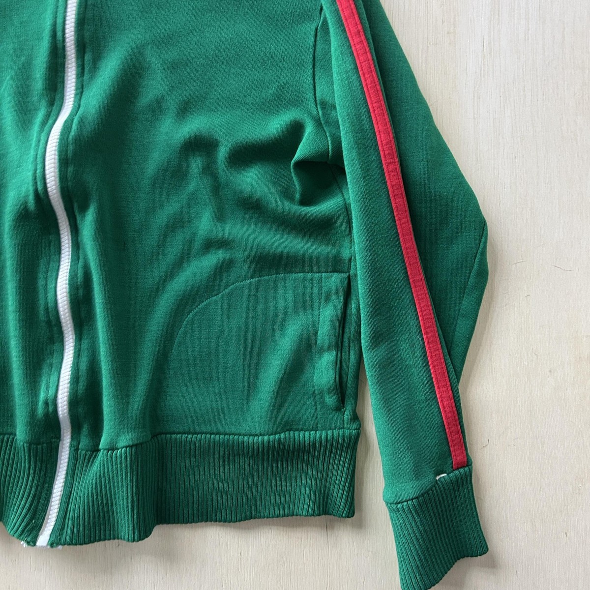 Vintage 80s Track Jacket Mens Medium Green Full Zip Stand Collar