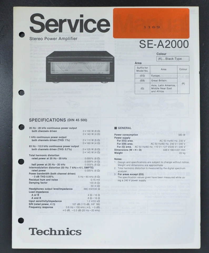 Original Service Manual für TECHNICS SE-A2000 Power Amplifier/Endstufe S22 - Bild 1 von 1
