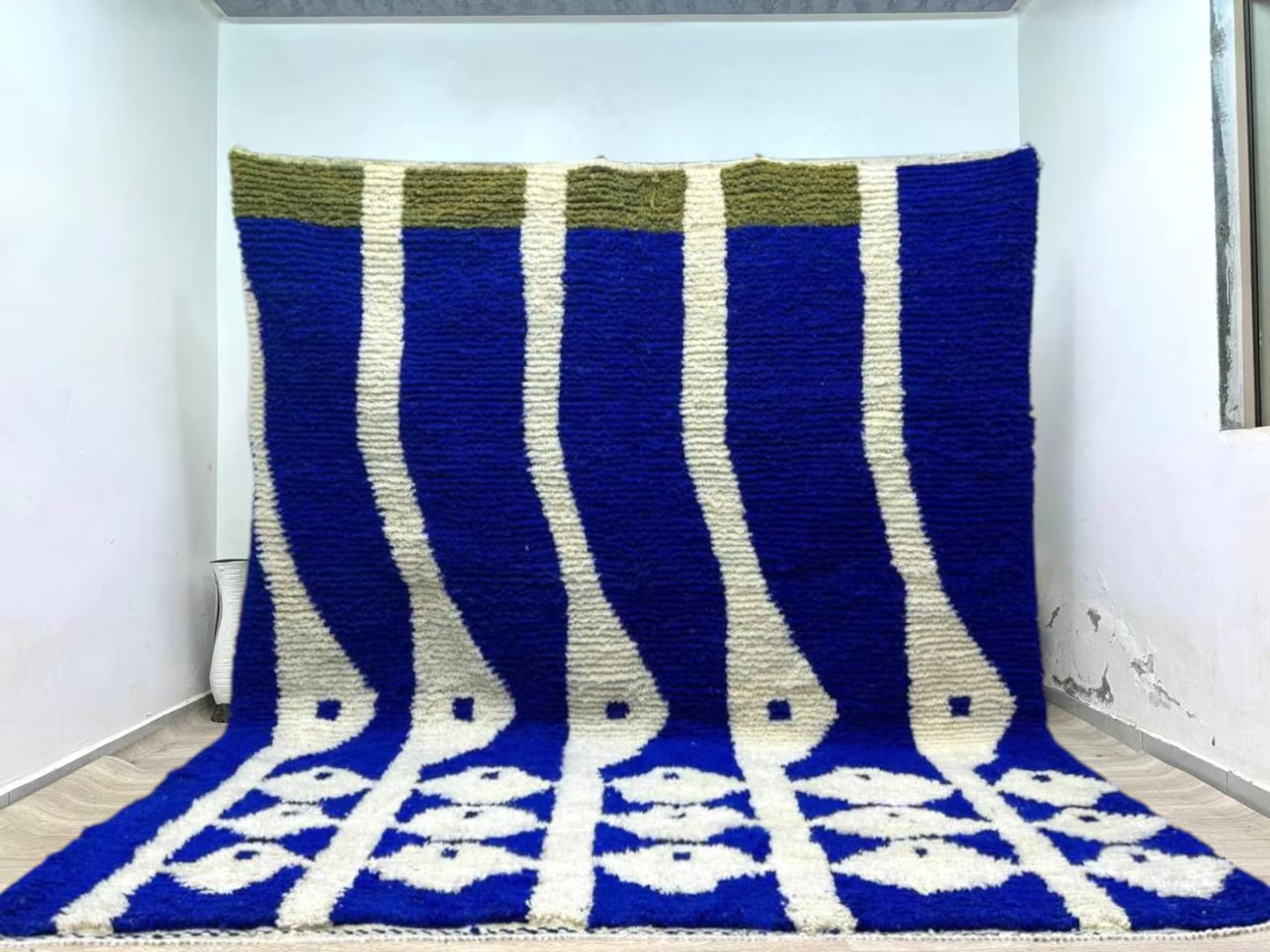 Handmade Blue Beni Ourain Rug: Abstract Moroccan Wool Carpet