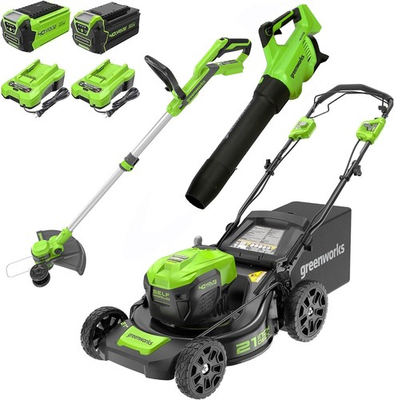 #ad Greenworks 40V 21quot; Self Propelled Mower Axial Leaf Blower 12quot; String Trimmer Bat $953.53