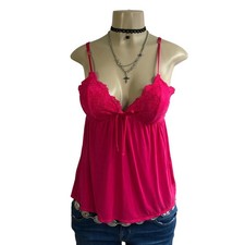 NWT Victoria's Secret Babydoll Chemise Cami Top Medium Pink Lace V-Neck Coquette