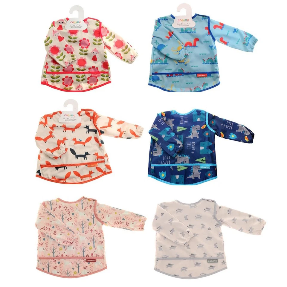 COSATTO Baby Fütterlätzchen Overall Schürze Langarm versch. Designs Entwöhnung wasserdicht