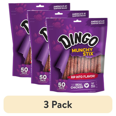 (3 pack) Dingo Munchy Stix Rawhide and Chicken Treat for Dogs, 50-Count