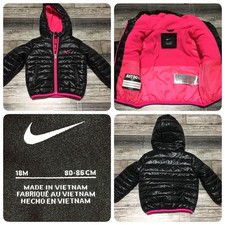Nike Hooded Puffer Jacket Kids 18 Months Black Pink Just Do It Full Zip