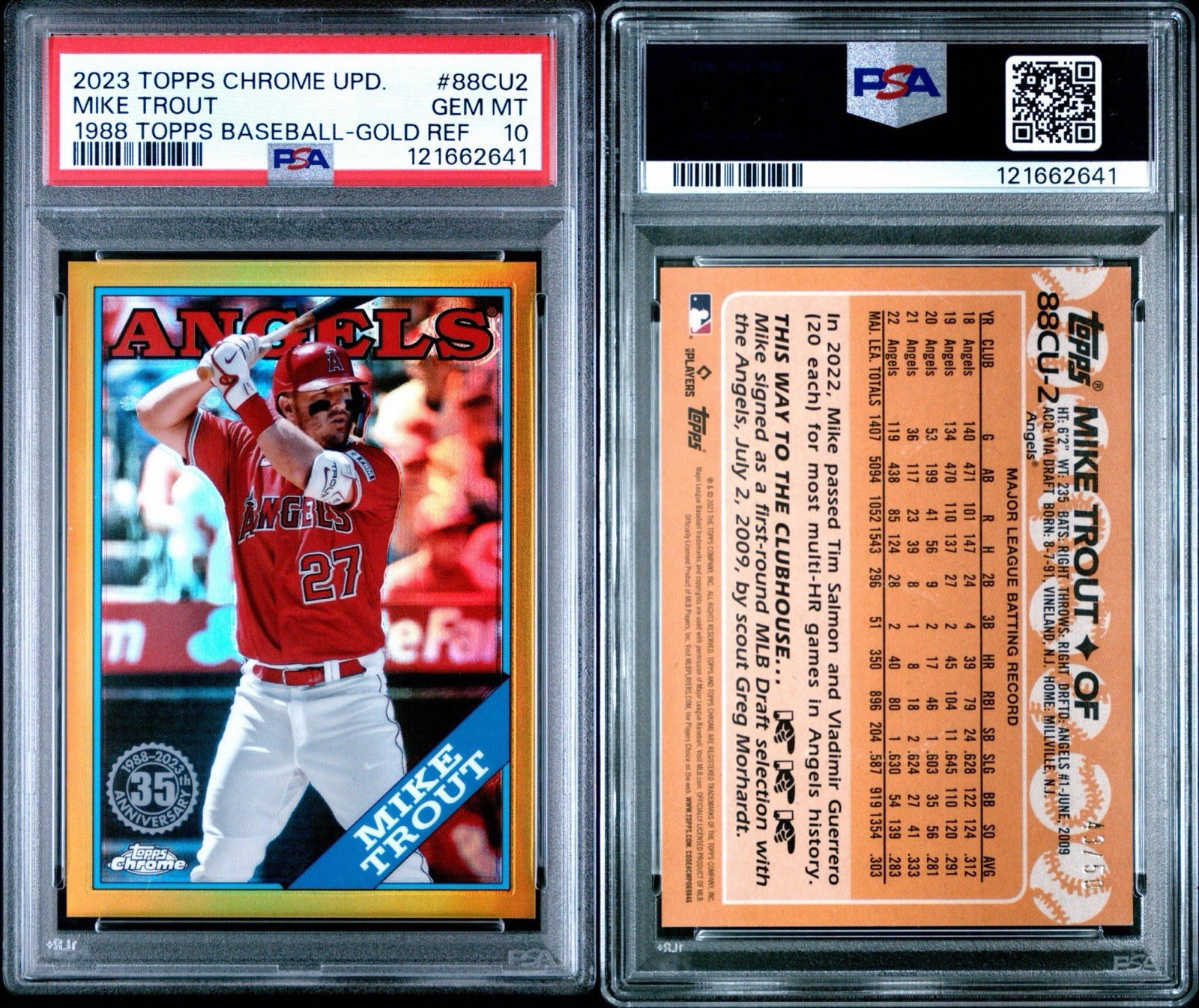 2023 TOPPS CHROME UPDATE 1988 BASEBALL GOLD REFRACTOR MIKE TROUT /50 PSA 10 view 3